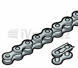 Válečkový řetěz se spojovacím článkem pro dvojitou pružinovou hřídel, L = 1359 mm, 107 článků